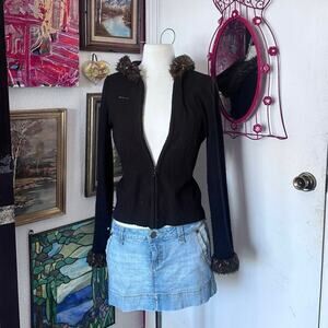 inc international concepts zip up furry black jacket